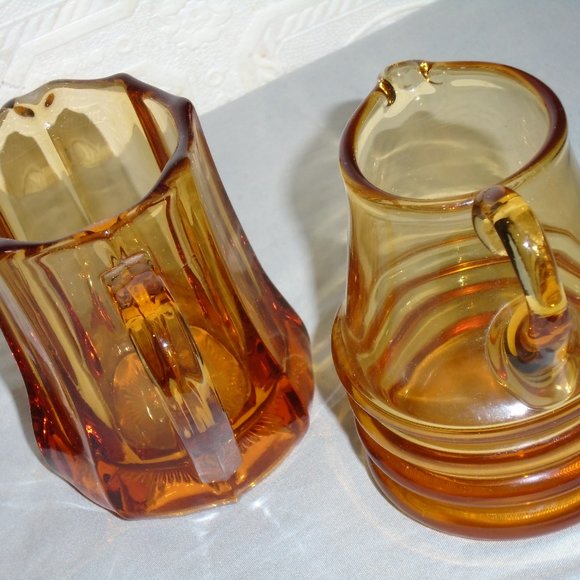 VINTAGE MINIATURE, AMBER GLASS, LOT, PITCHER/DECANTER & VASE, USED NICELY STORED - Picture 8 of 15